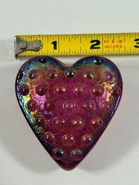 Vintage Robert Held Art Glass Signed Iridescent Heart Paperweight 2.5"x2.25"x1"